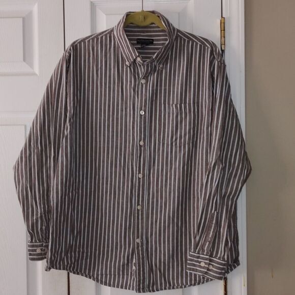 Old College Inn tan and white long sleeve button down shirt  Sz XL - Picture 1 of 4